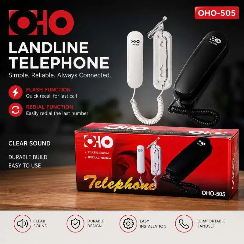 OHO-505 Classic Wall & Desk Landline Telephone – Flash & Redial Function