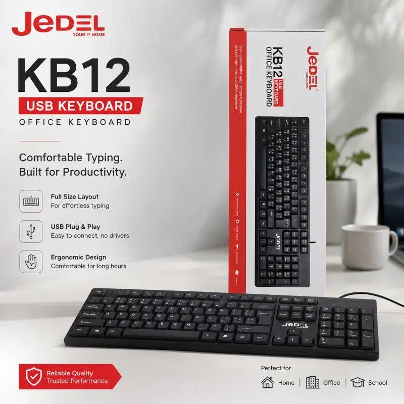 JeDEL KB12 Full-Size USB Office Keyboard – Plug & Play, Keyboard