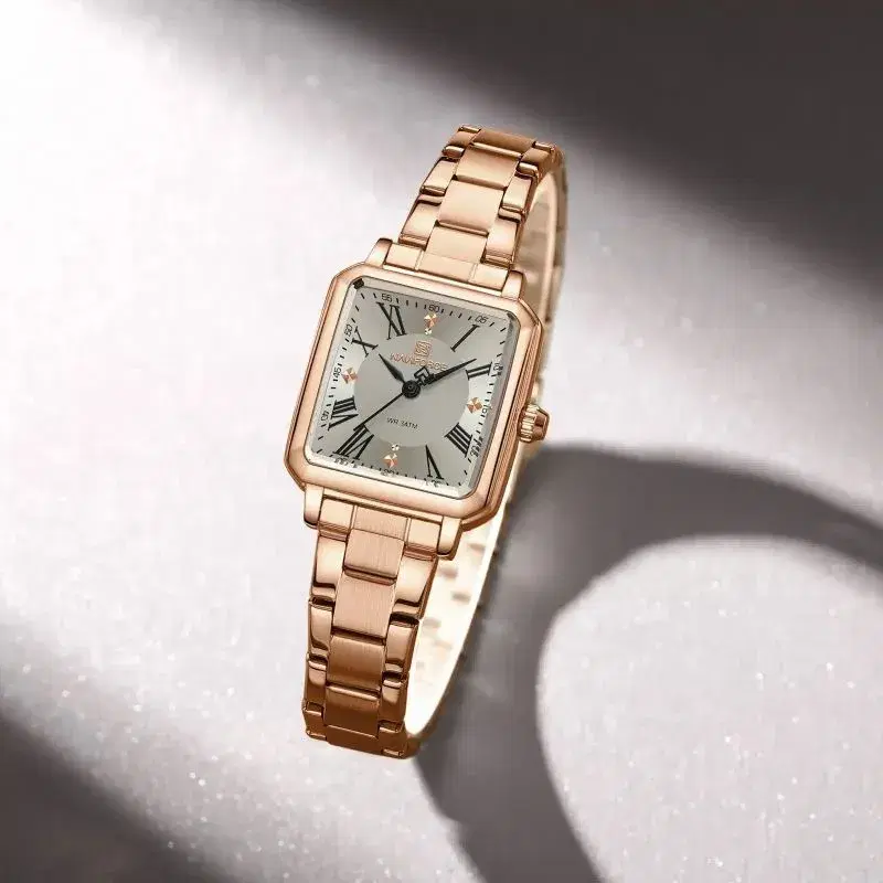 NAVI-FORCE NF 5065 Elegant Simple Square Dial Roman Numeral Stainless Steel Watch For Women - Rose Gold