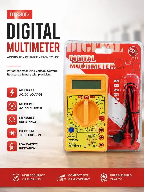 DT830D Digital Multimeter | AC/DC Voltage, Current & Resistance Tester