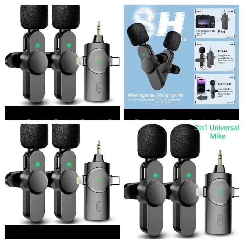 3 in 1 Wireless Lavalier Microphones for iPad, Android, Camera, USB-C Microphone