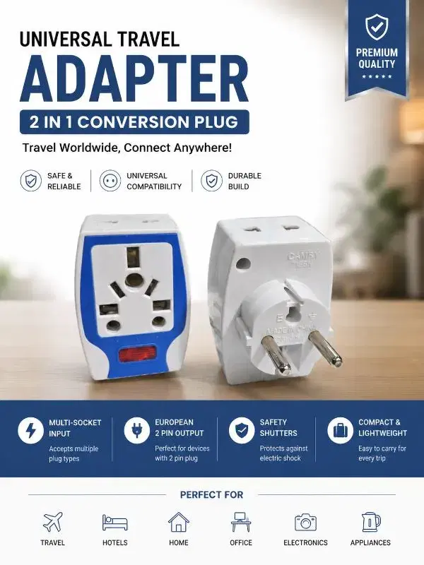 Universal Travel Plug Adapter with Power Indicator | Multi Plug Conversion Socket, Multisocket