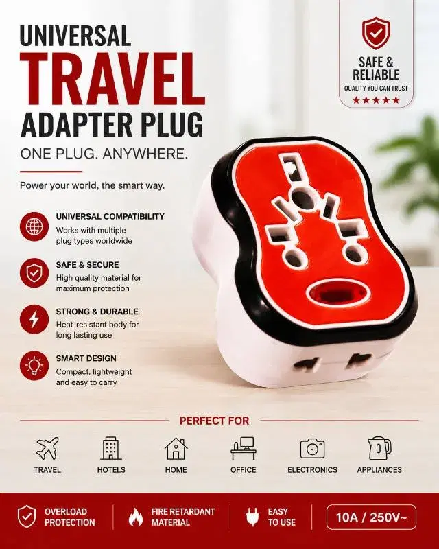 Universal Multi Plug Adapter with Power Indicator | 10A Travel Plug Converter, Multisocket
