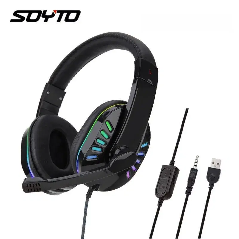 SY755 RGB Colorful Gaming Headset Surround Stereo with Mic Comfortable Adjustable Headband Headphone for PC Laptop PS4 PS5 Xbox