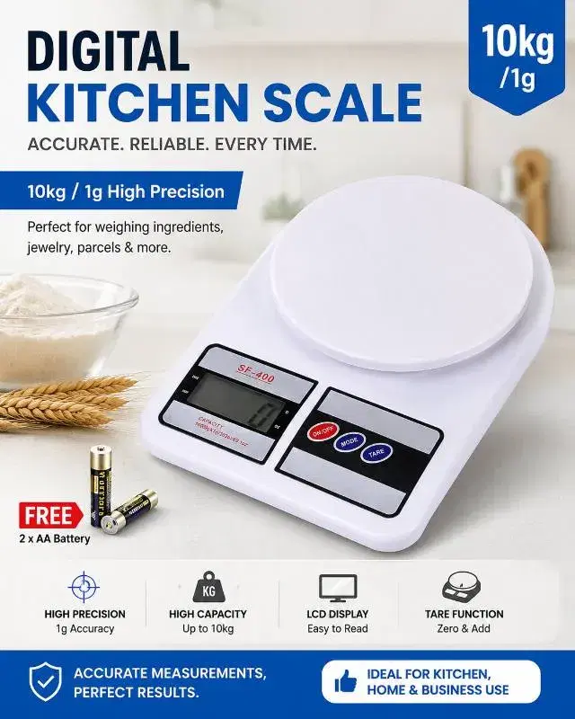 ⚖️ SmartWeigh Pro Digital Kitchen Scale – 10KG Capacity | 1G High Precision | FREE Batteries Included