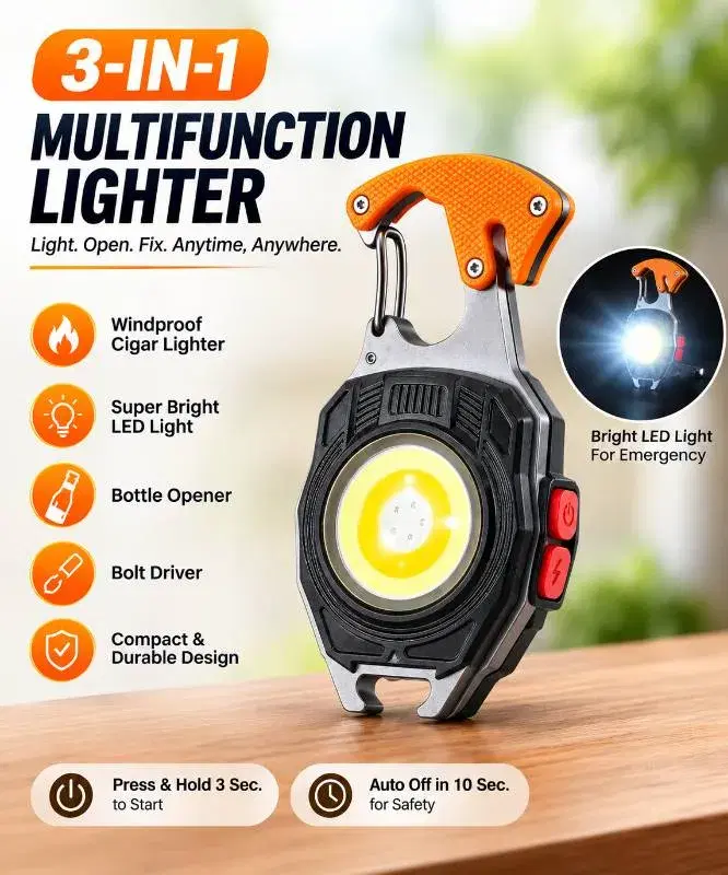 🔥 SurvivalPro 3-in-1 Rechargeable Electric Lighter | LED Flashlight | Bottle Opener | USB Rechargeable | Windproof Outdoor Multi-Tool