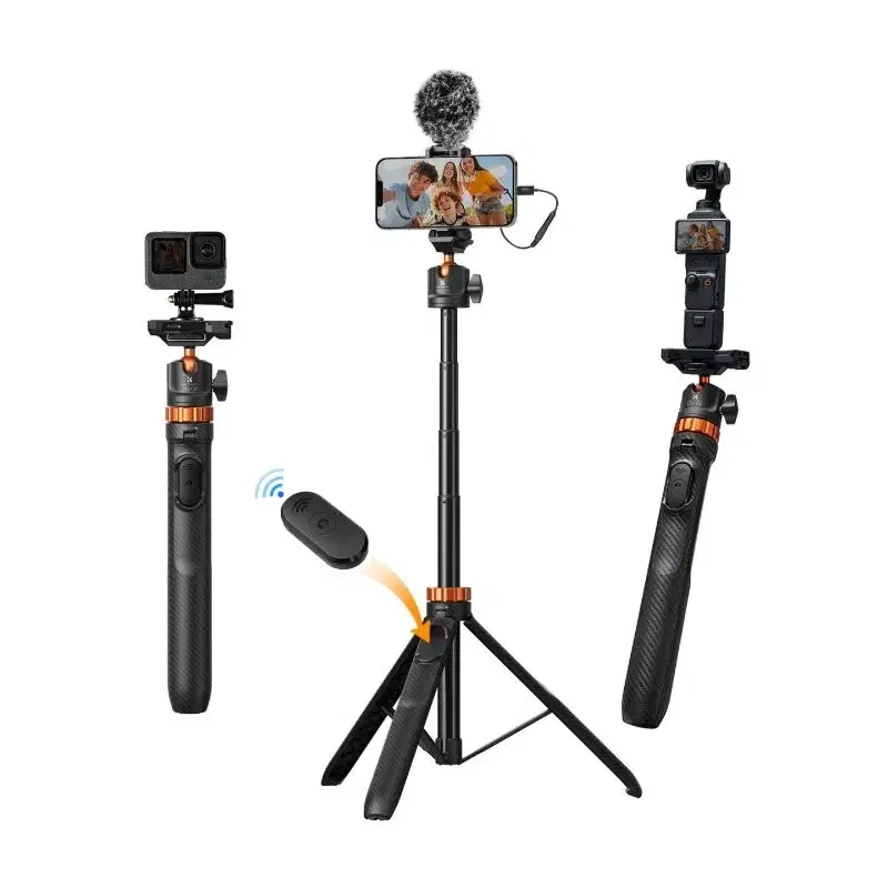 K&F MS04 62"/1.58m Tripod Phone Selfie Stick with Bluetooth Remote Control, GoPro Adapter & Phone Holder