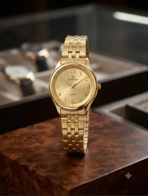 Standard Women’s Gold-Tone Quartz Stainless Steel Dress Watch – Golden & Black Dial