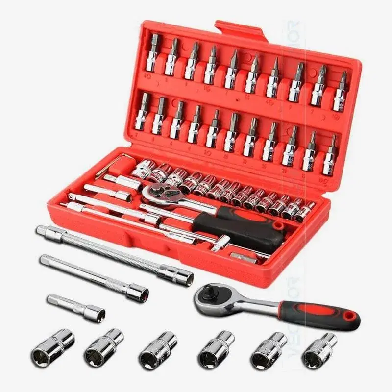 46-Piece Professional Socket Wrench & Ratchet Tool Set – Heavy Duty Repair Kit, Toolbox