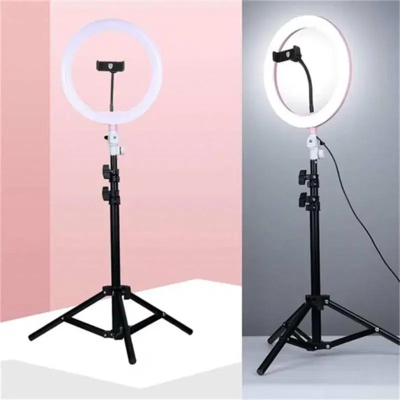 (BD-260 )26CM Selfie LED Ring Light with 7ft Tripod Stand, Dimmable 3 Light Modes, USB Powered, Adjustable Cell Phone Holder for Live Stream, Makeup, YouTube,