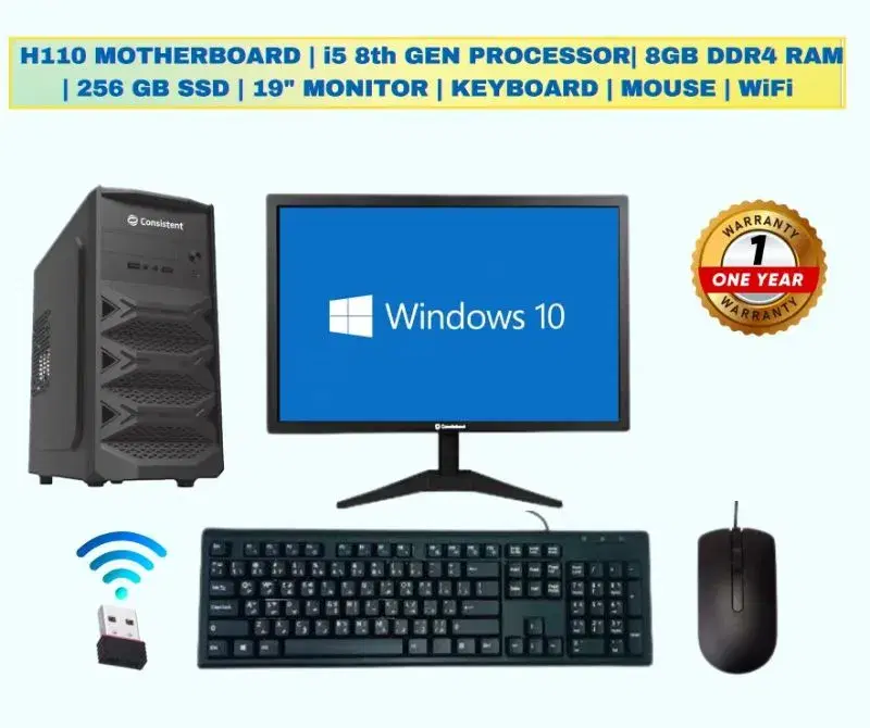 Desktop Computer Set i5 8th Gen - Casing|H110 Motherboard|CPU|Fan|256GB SSD SATA|8GB