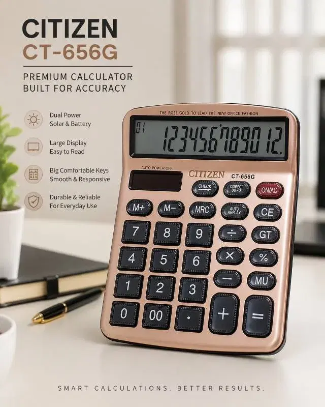 SILVERTEK ST-656G Rose Gold Large Display Desktop Calculator, Glass body button