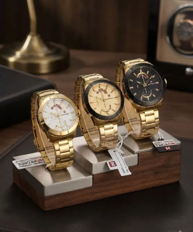 Luxury Gold Quartz Analog Chronograph Style Stainless Steel Watch For Men