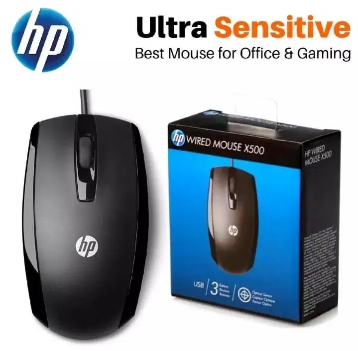 HP X500 Optical USB Wired Mouse for PC and Laptops