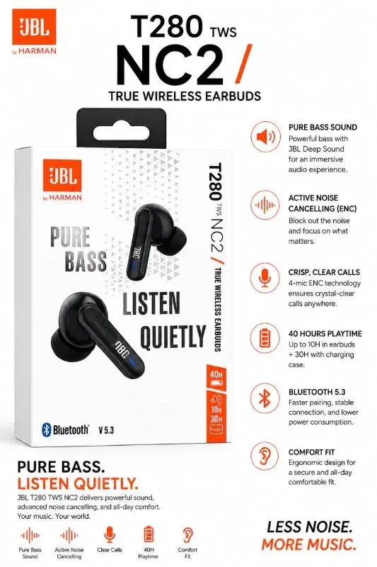 T280 TWS NC2 PURE BASS TRUE WIRELESS EARBUDS