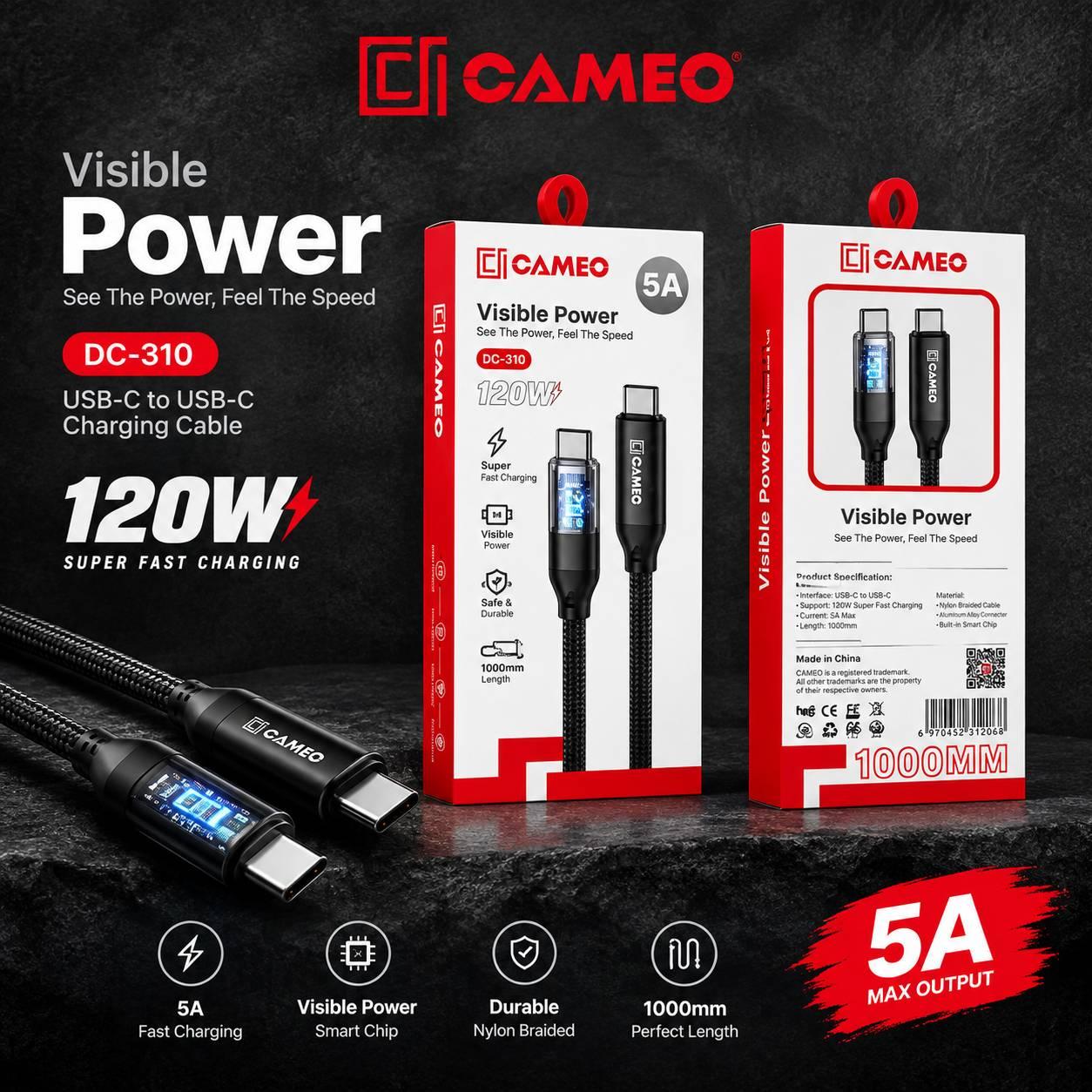 CAMEO DC-310 120W cable Visible Power See The Power.Built To Last. ULTRA FAST CHARGING/Ultra Fast Charging/Super Fast and Safe Speed/Super compatible.