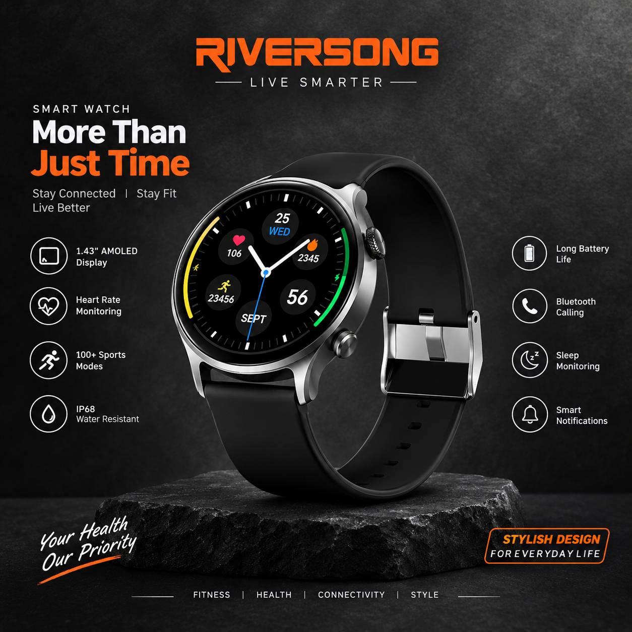 Riversong Motive 7C | Bluetooth Calling | 1.42"Screen | 100+ Sport | 6 months Warranty