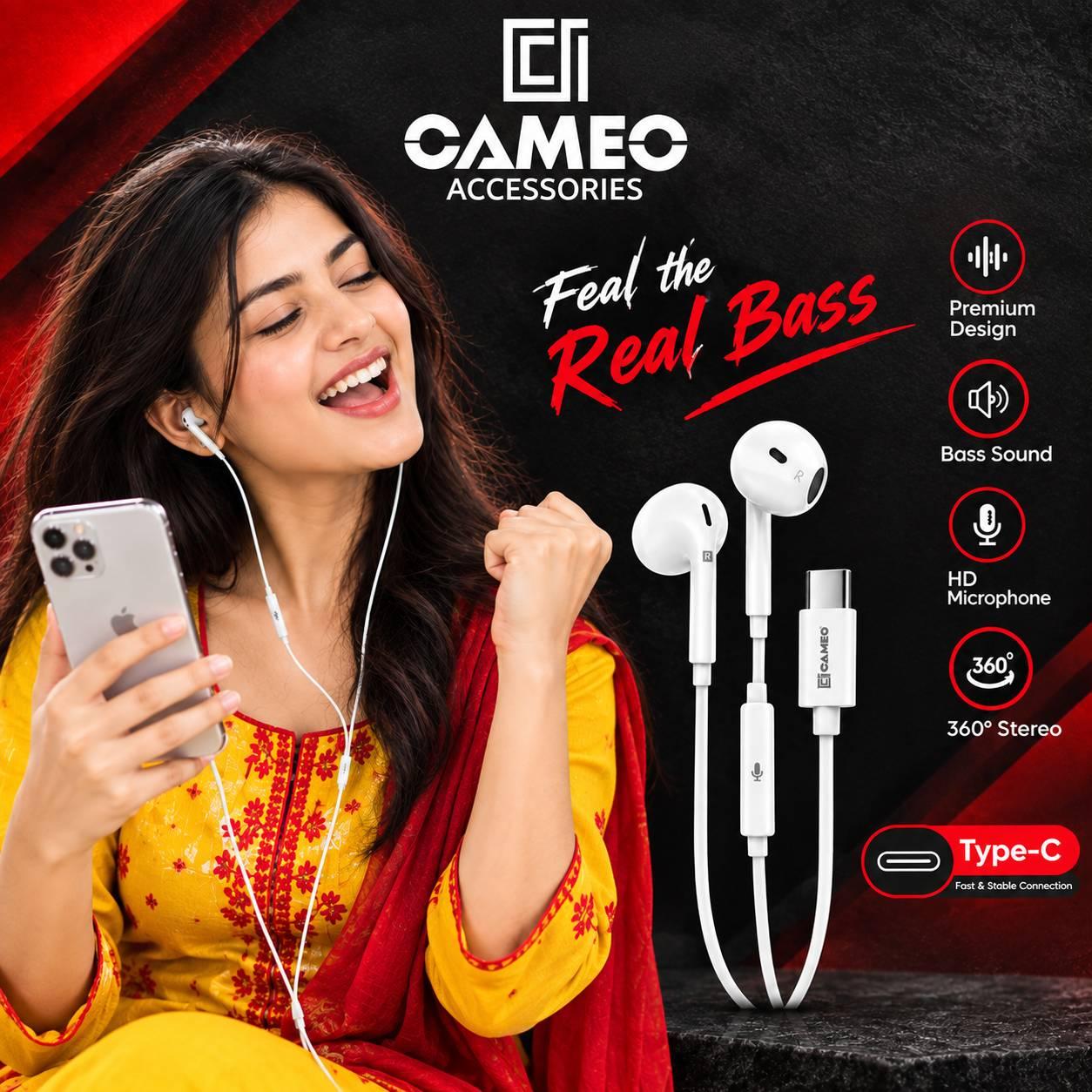 Cameo EC220 | Type-C | SUPER BASS EARPHONE /Premium Design/Bass Sound/HD microphone