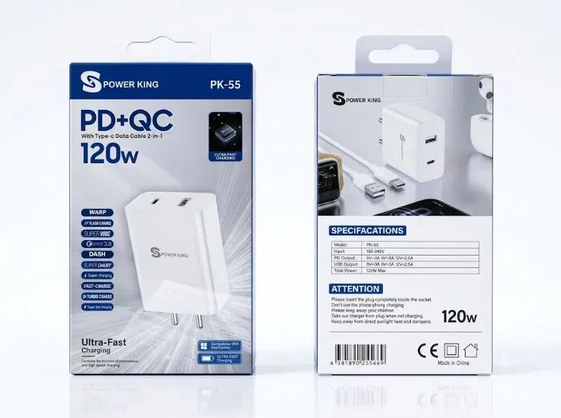 POWERKING PK-55 PD+QC WITH TYPE-C DATA CABLE 2 IN 1 120W FAST CHARGING