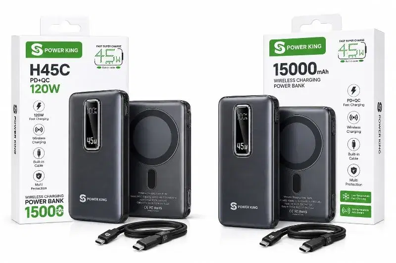 POWERKING H45C PD+QC 120W 15000MAH WIRELESS CHARGING POWERBANK