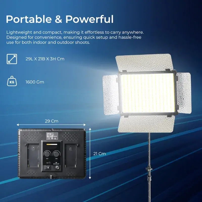 Digitek (LED-D1120) 55W Portable LED Video Light with Barndoor, 2700K-6500K Color Temp, 3750 LM, 8 FX Modes, RA 96, 1120 Lamp Beads, AC/DC Power, 1/4 Mount, Studio Light For Photography & Video Shoots