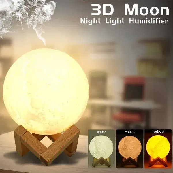2-in-1 Moon Lamp with Humidifier & Aroma Diffuser | 7 Color LED Night Light | USB Touch Control | Gift for Kids, Couples, Girlfriend, Boyfriend | Bedroom Home Decor Lamp