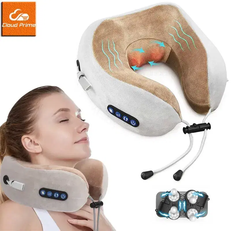 NEW Portable U-Shape Neck Pillow Massage Machine Heat Vibrater Shoulder Neck Muscle Relax Electric Massager Instrument USB Charging