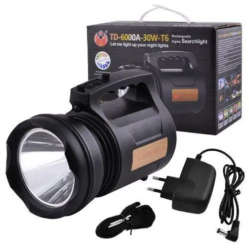 TD-6000A-30W-T6 Torchlight Rechargeable Digital Searchlight Emergency Light- Torch Light