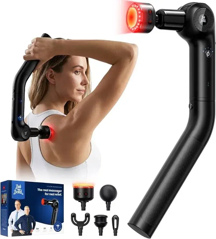 OB AND BRAD L7 Ultra Massage Gun with Heat & Red Light Soothing - 2-in-1 Extension Handle for Back Relief - Deep Tissue Percussion Massager for Office & Home - Quiet, Portable & Professional