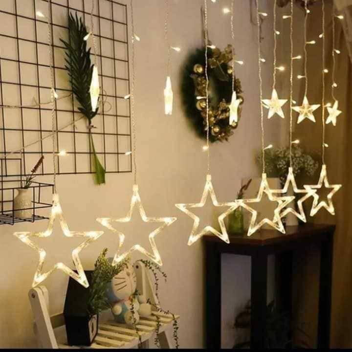 Star Curtain Light || 6 big + 6 small || Warm Colour || Mode Changing || 3×3 Size || Tihar Festival Light