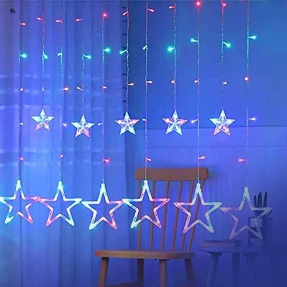 Star Curtain Light || 6 Big+ 6 Small || Multi Colour || Mode Changing || 3×3 Size || Tihar Festival Light