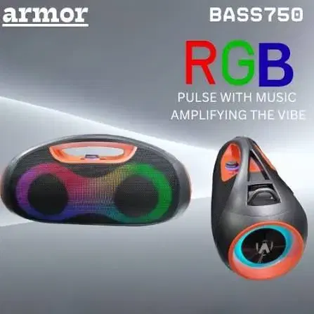 Armor bass 750 Cordless Mic Bluetooth Speaker & 60W Protable Wireless Speaker with Connection,RGB Light, IPX5 Waterproof, FM Radio &Typ -c charging