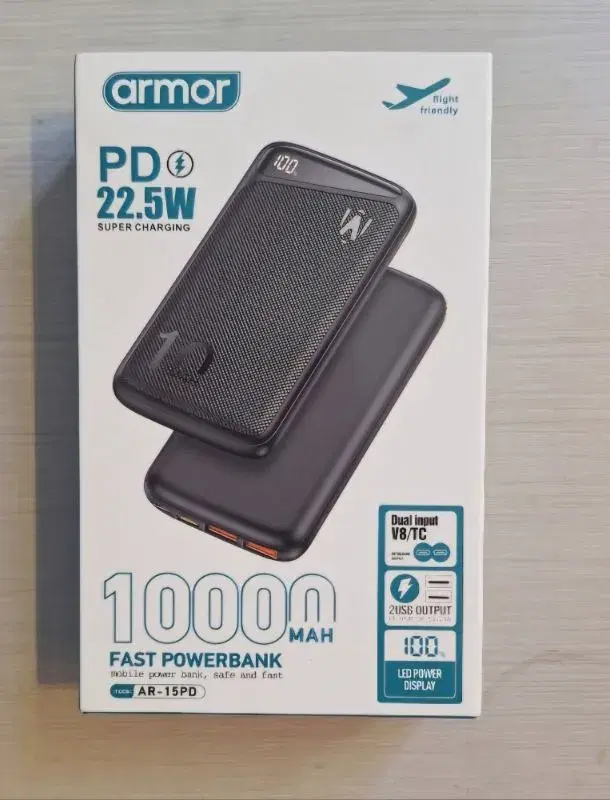 Armor 10000mAh Power Bank | 22.5W Fast Charging | Quick Charge | 400 Days Warranty | Flight Friendly | LED Display | Model AR-15PD