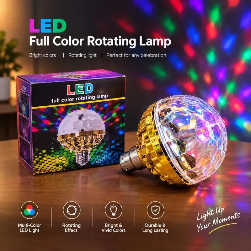 LED Full Color Rotating Disco Light Bulb | RGB Party & Decoration Light