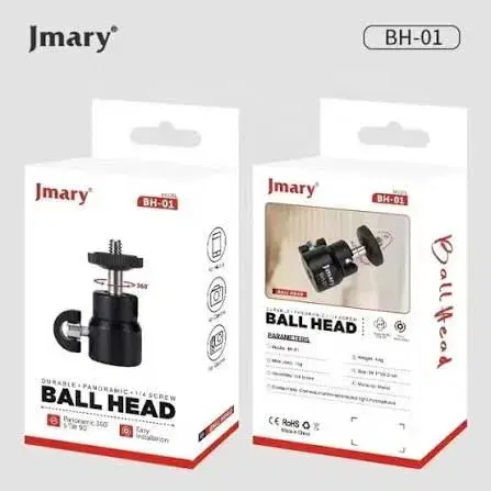 JMARY BH-01 Mini Ball Head Tripod Mount Adapter with 1/4" Screw for Camera DSLR Monitor LED Light Microphone - 360° Panoramic Rotation & 1kg Load Capacity (Black)