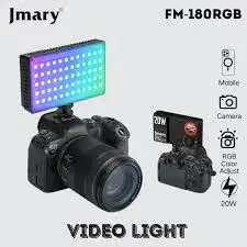 Jmary FM-180RGB 20W Portable RGB Video Light - Full Color LED Fill Light with 3300mAh Battery, 2500K-9000K Color Temp & 20 Scene Effects for DSLR Cameras, Smartphones, Vlogging, TikTok