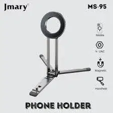 Jmary MS-95 Magnetic Phone Holder Tripod Stand - Premium Aluminum MagSafe Compatible Portable Mobile Stand for iPhone & Android - 360 Degree Foldable Handheld Vlog Bracket with 1/4 Screw Hole for Content Creators