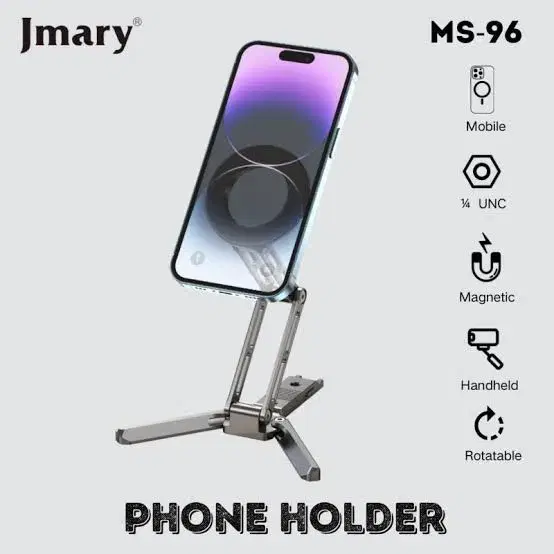 JMARY MS-96 Magnetic Phone Holder & Stand | Foldable Portable Mini Tripod | MagSafe Compatible | Aluminium Alloy Mobile Mount | Handheld Vlogging Streaming Desktop Stand for iPhone & Android