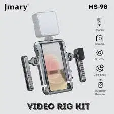 Jmary MS-98 Professional Aluminum Video Rig Kit for Smartphone - Vlogging Cage, Phone Stabilizer & Holder with Dual Handles & Bluetooth Remote - Universal Mobile Filmmaking Mount