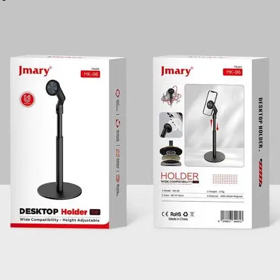 Jmary MK-86 Magnetic Desktop Phone Holder - 720° Rotating Height Adjustable Metal Stand for Smart Mobile Phones - Ultra-Strong Suction Office & Home Desk Stand for Content Creators & Video Calls