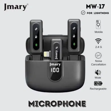 JMARY MW-17 2.4G Wireless Microphone for Mobile - Dual Microphones with Noise Cancellation & Rechargeable Case - Perfect for Live Streaming, Vlogging, YouTube
