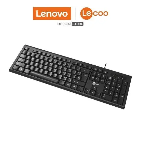 lecoo USB Keyboard KB101 Black Layout ABNT2 Membrane Anti-Splash Key System Features Height Adjustment PVC Coated Cable 150cm Compatible with Windows 7/8/10