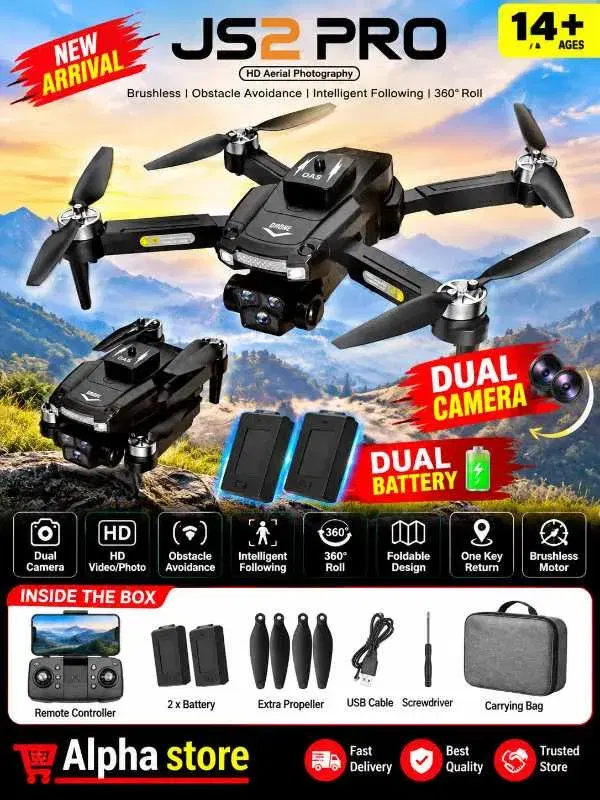 ALPHA JS2 PRO Drone Foldable HD Dual Camera Drone DUAL Battery
