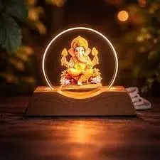 A-35 (12 PCS Kartigo 3D Lord Ganesha LED Night Lamp with Wooden Base | USB Powered Warm White Acrylic Decorative Table Lamp for Mandir, Bedroom, Living Room, Office Desk & Home Décor