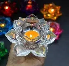 A-36 (6 PCCrystal Glass Lotus Shaped Candle Holder Transparent Crystal Glass Colored Lotus Candlestick for Buddhist Lamp Household Decoration Craft Lotus Candlesticks Holder Clear Lotus Crystal Candle Holder Tea Light Holders Home Decoration Creative Gift