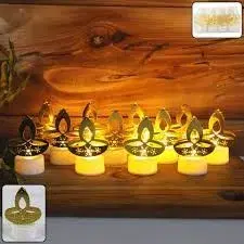 Golden Diya Shaped LED Tealight Candles (12 PcS)