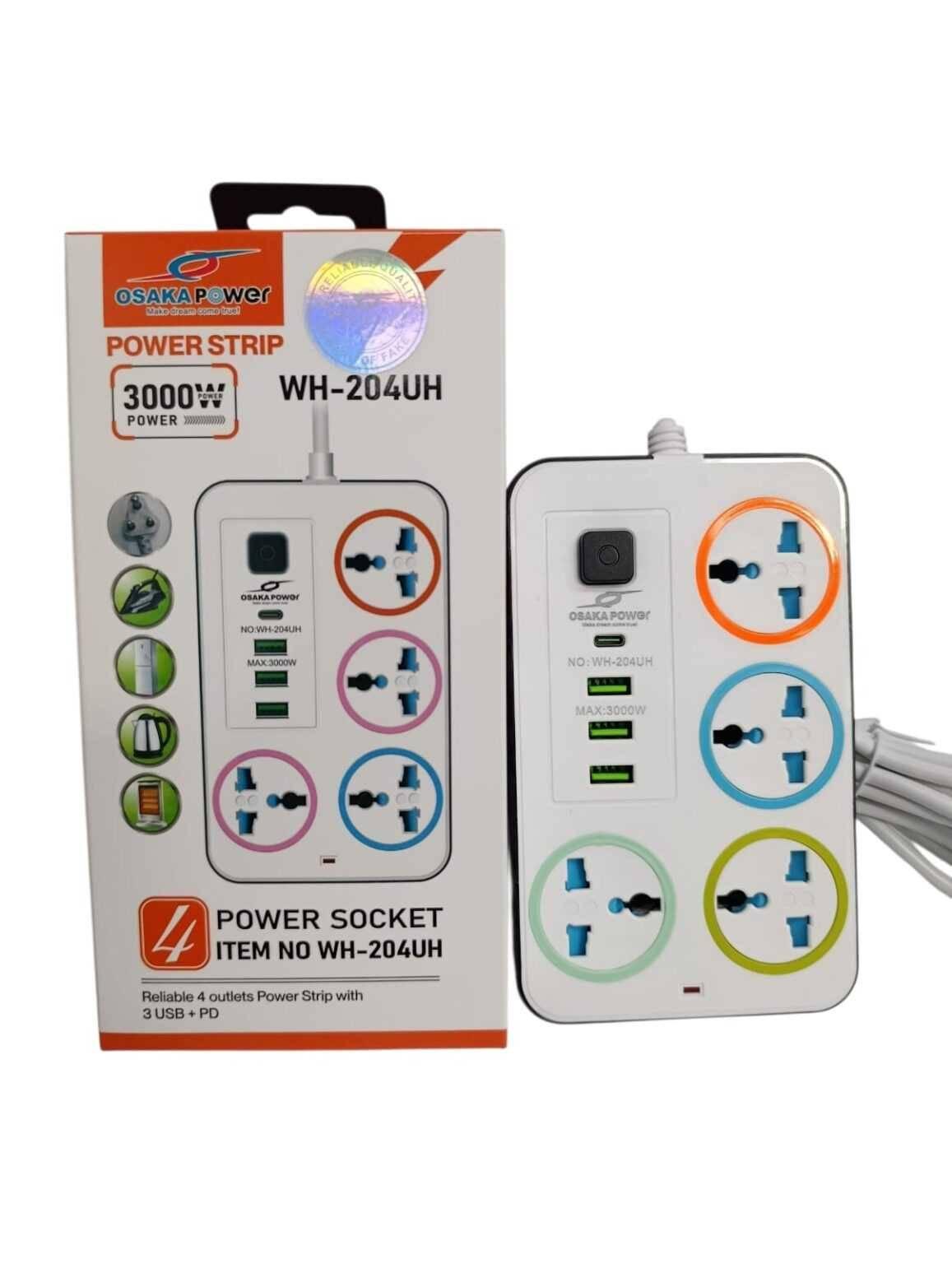 Osaka Power 3000Watt Multiplug/Extension Socket/Electric Cord Strips, 3 USB Port & C-Type Charging Port |