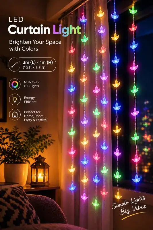 Multicolor LED Curtain Light – Decorative Moon-Shaped String Lights for Home, Bedroom & Festivals (3m × 1m)