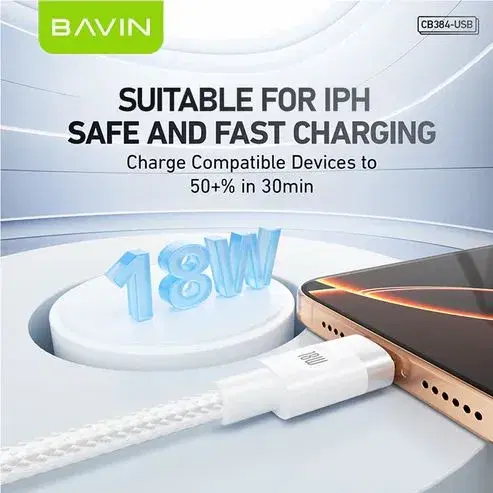 BAVIN U-CB384-18W Fast Charging Type-C Data Cable -1M || High-Speed & Durable for Smartphones.