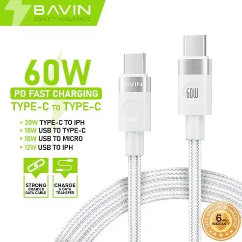BAVIN U-CB384-12W Fast Charging Lightning Data Cable -1M || High-Speed & Durable for Smartphones.